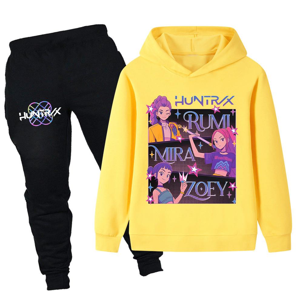 PB1225 Kinder Jungen Mädchen Kpop Mira Zoey Rumi Druck Langarm Kapuzenpullover Hose Hosen Kleidersets