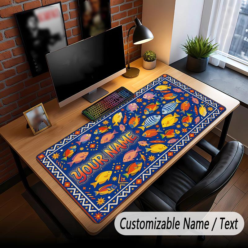 Fish Ocean Theme Custom Mouse Pad Personalized With Name Text Customized Desk Mat For Office Home Decor
