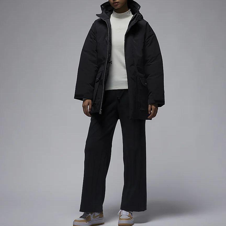 Jordan Jednobarevná mikina s velkými kapsami, ležérní péřová bunda pro ženy, svrchní oděv, černá FB5086-010