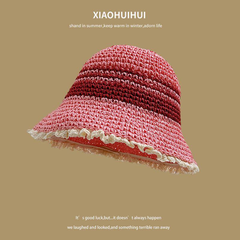 100.00kg Plus Size Women's Big Brim Grass Bows Hand-Woven Seaside Beach Hat Sun-Proof Face Cover Sun-Shade Straw Hat