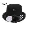 Black Rose Party Hat Adults Felt Top for Men Women, Steampunk Halloween Cosplay with Skeleton Festive Holiday Accessory Hand And Rose, Gothic Costume