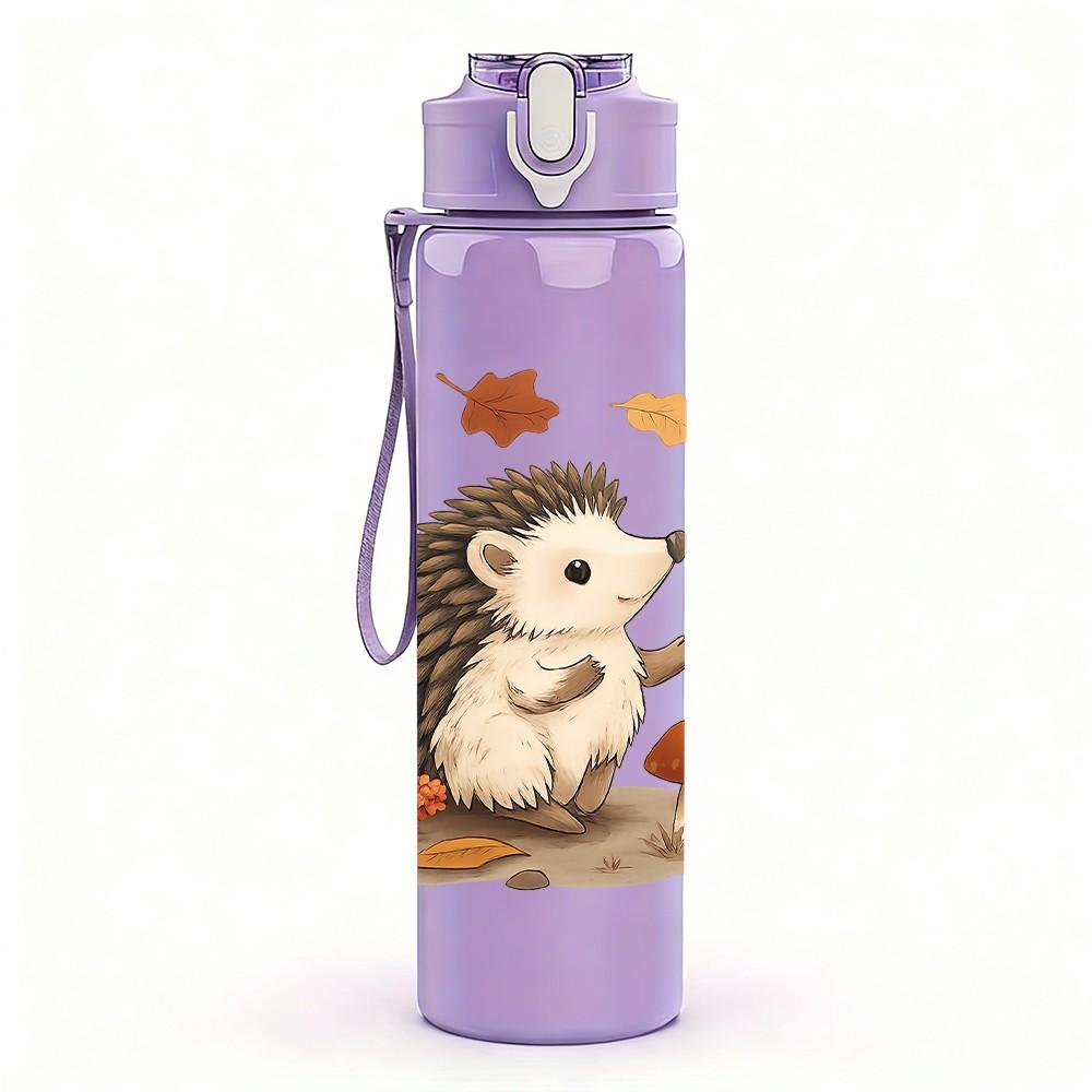 1PC Autumn Hedgehog With Leaves 750ml Color Plastic Sports Water Bottle Leakproof Flip Straw Lid Suitable for Sports Office Home Use