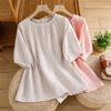 Women's Summer 2026 Imitation Han Linen Short-Sleeve T-Shirt - Artistic Solid Color Design