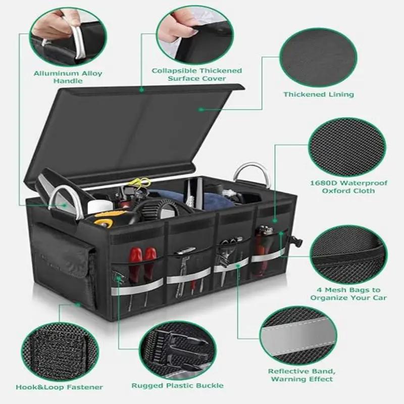 Car Trunk Organizer with Lid, Collapsible Car Trunk Storage Organizer, Car Organizer and Storage for SUV, Truck, Sedan