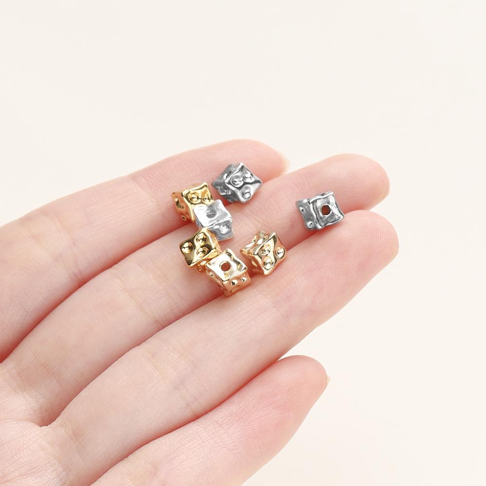 10Pcs/Lot 14/18K Gold Color Plated Brass Square Block Shape Spacer Beads For DIY Bracelet Jewelry Making Accessories