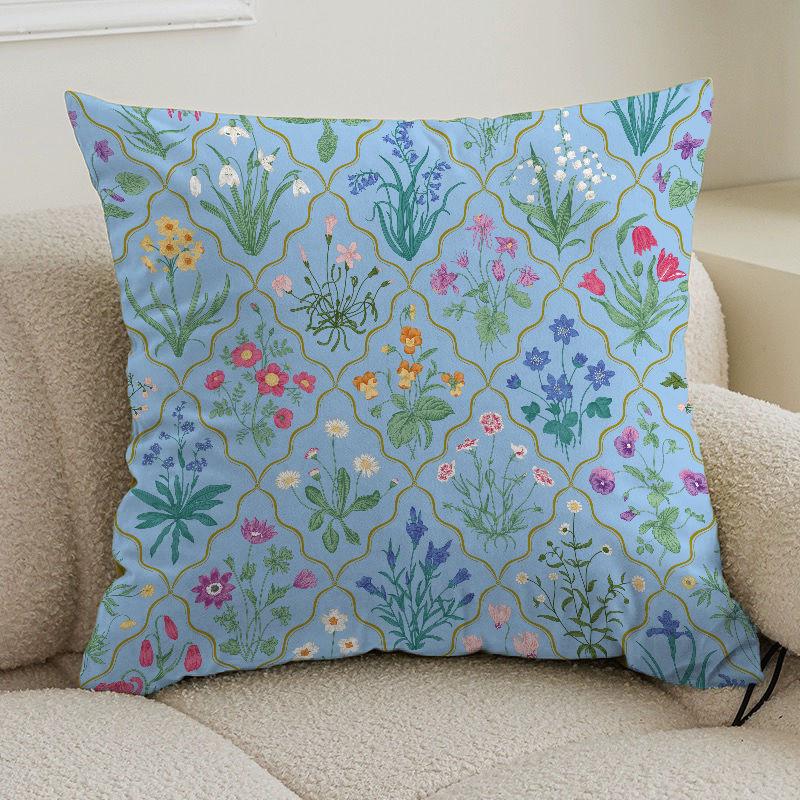 Small Fresh Pastoral Floral Pillow Cover Sofa Living Room Cushion Cover Bedside Square Pillowcase Removable and Washable
