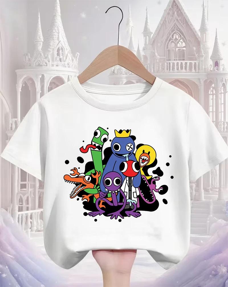 Rainbow friend cartoon pattern boy and girl summer cute round neck fashionable casual short sleeved top