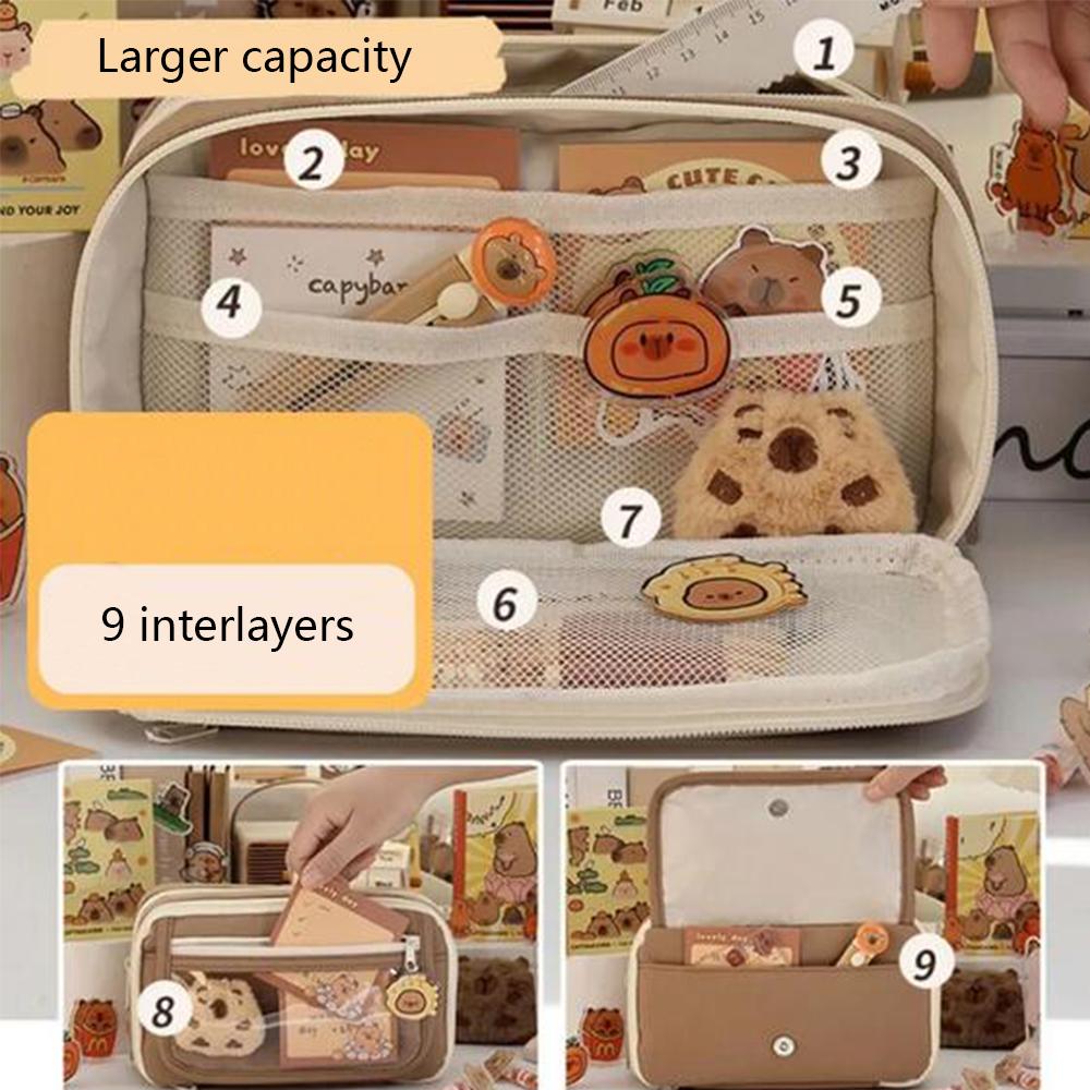 

New Capybara Large Capacity Pencil Case for Office School Teen Girl Boy, Brown