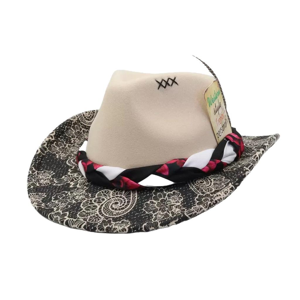 Hot Selling Cowboy Hat Wool Felt Top Hat Western Peacock Feather Print Jazz Hat Four Seasons Hat
