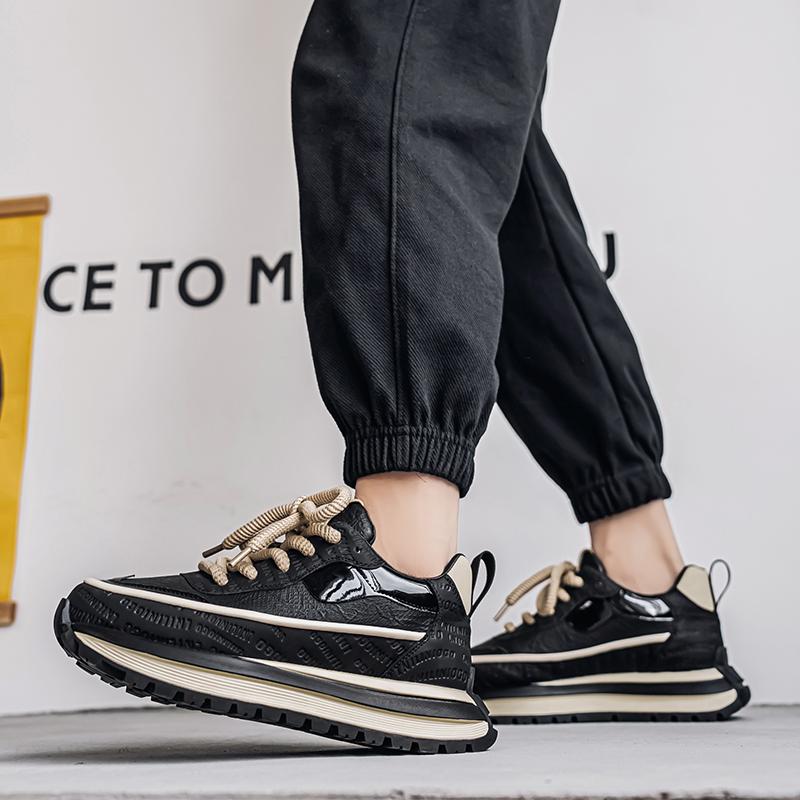 Men's Shoes New Four Seasons Casual Sneakers Thick Sole Height-increasing Casual Shoes British Street Style Wear-resistant Shoes
