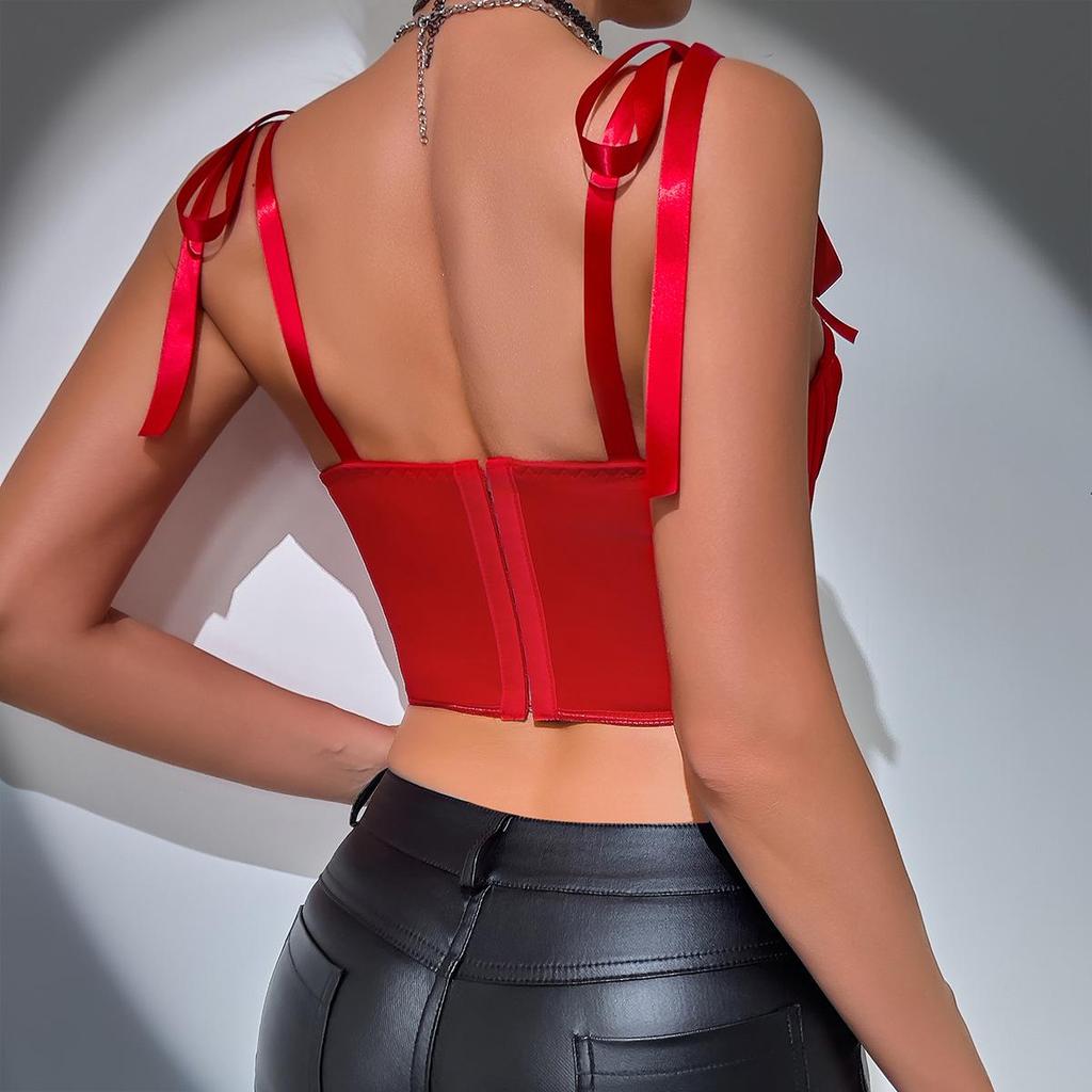 2024 Spring/Summer European Style Sexy Ribbon Strappy Fishbone Tank Top