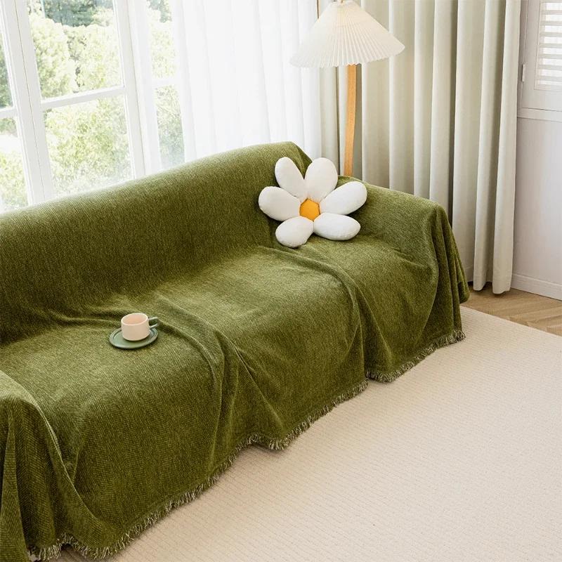 Sofa Towel Living Room Sofa Cover Solid Non Slip Washable Breathable Tassel Edge Cushion Home Decoration
