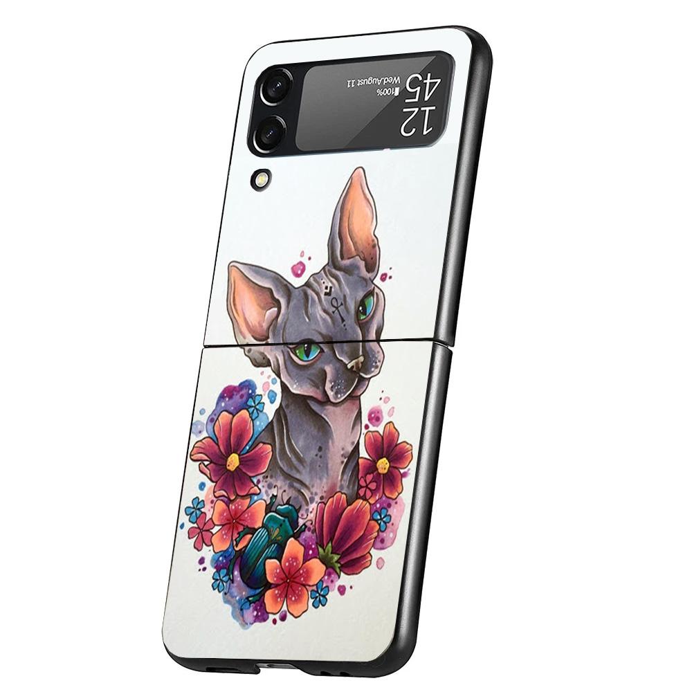 Lavaza Sphynx Sphinx Cat Cover Phone Case For Samsung Galaxy Z Flip 7 6 5 4 3 5G Flip7 Flip6 Flip5 Flip4 Flip3 Black Fundas Shel
