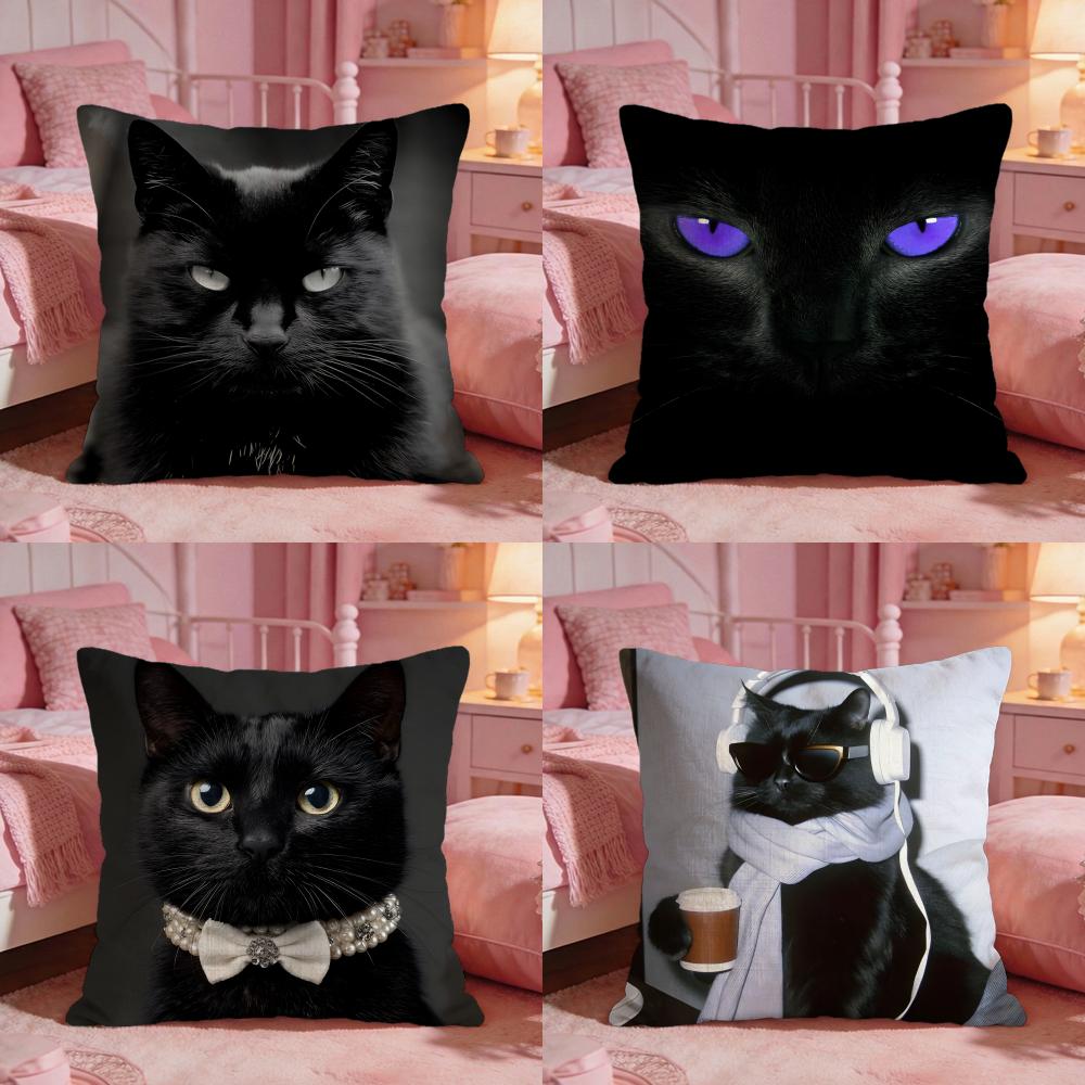 Black Cat Cute Cushion Cover Premium Comfort Reversible Pillow Cove Two In One Design For Any Room Car Interior