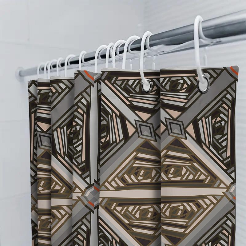 Decorative Printed Shower Curtain Polyester Fabric Bathtub Cover For Bathroom Decor Geometric Design In Black, Brown Grey Colors