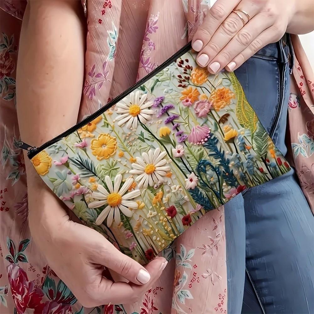 Canvas Flower Makeup Bag Double-sided Printed Cosmetics Storage Bag Outdoor Use