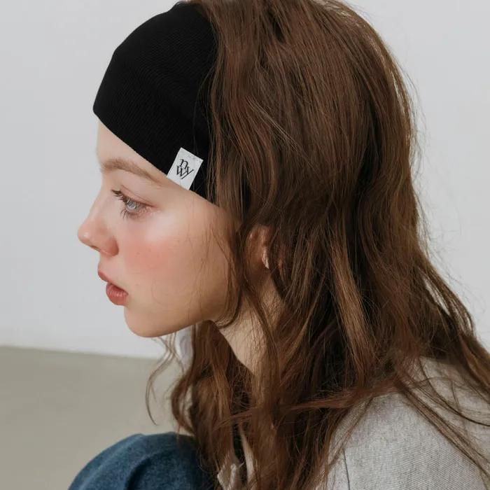 MINIMAL RIBBED WIDE HAIR BAND BANDANA_BLACK