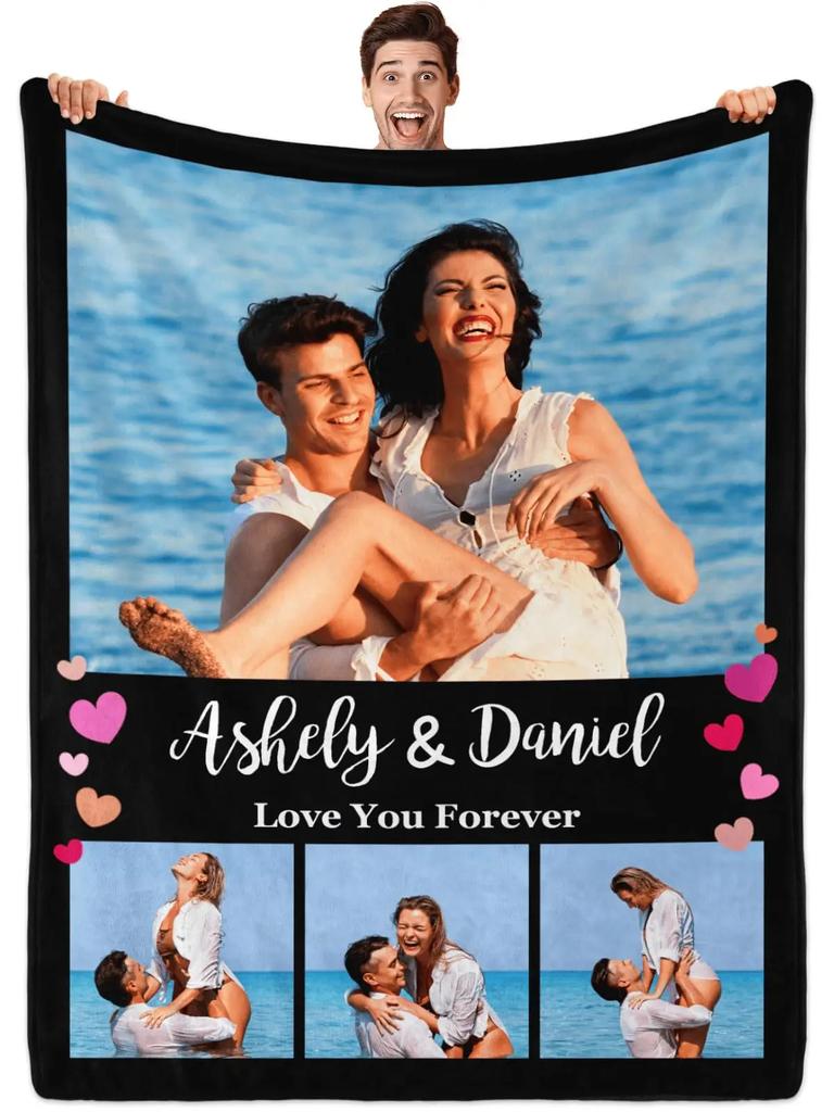 1pc Custom Flannel Blanket, Your Photo Desigin for Anniversary Mom Dad Sis Bro Lover, Valentine's Day Christmas New Year Gift