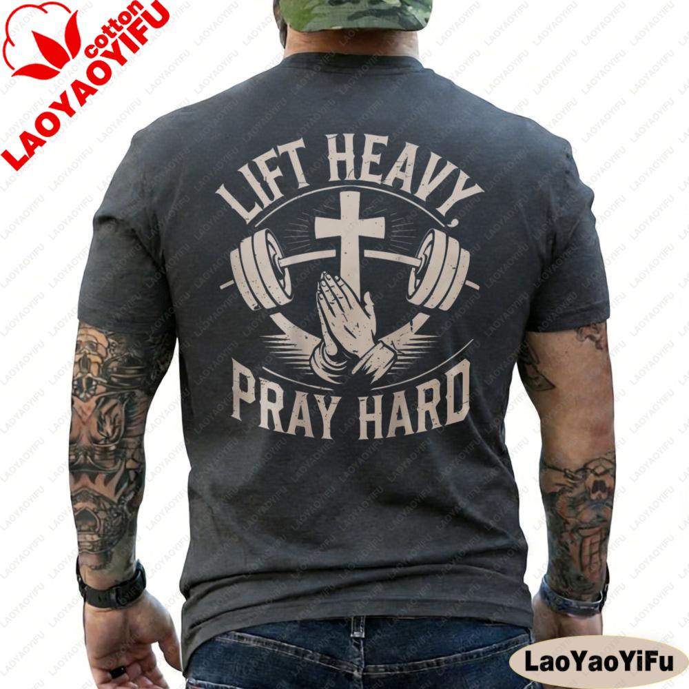 Stampato sul retro Maglietta Unisex Cristiana per Palestra Sollevamento Pesi Prega Forte Regalo Abbigliamento per Credenti Cristiani Abbigliamento Y2k Top in Cotone Stampato