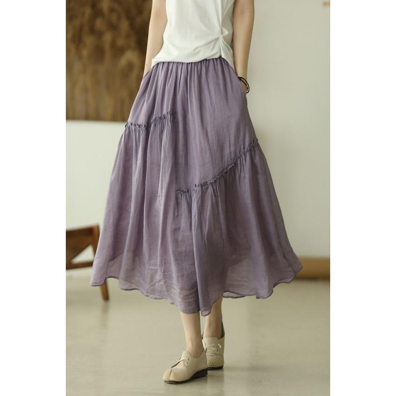 Official Tuxia New Double-layer Cotton and Linen Skirt Literary and Thin Fairy Skirt Solid Color Irregular A-shaped Skirt