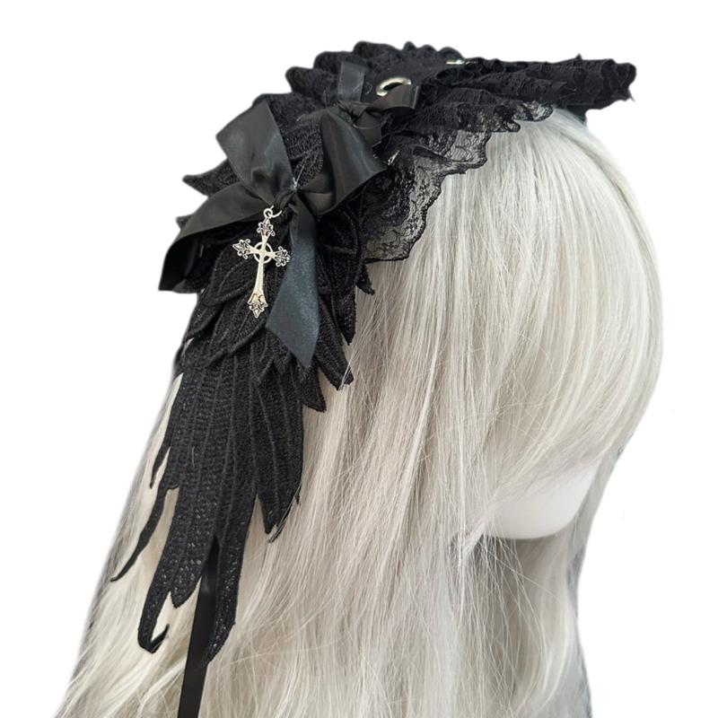 Gothic Lolita Engelsflügel Stirnband Verstellbares Haarband Stilvolles Kopfschmuck Schmuck für Cosplay- und Punkstyle-Enthusiasten