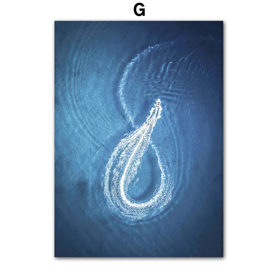 Blue Ocean Wave Shark Flower House Canvas Wall Art Print Posters Modern Painting Pictures Bedroom Living Room Decoration Club