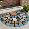 1Pcs Colorful Stone Blocks Half Round Door Mat Non-Slip Washable Floor Mat 2D Flat Semi-Circular Rug for Entryway Hallway Decor
