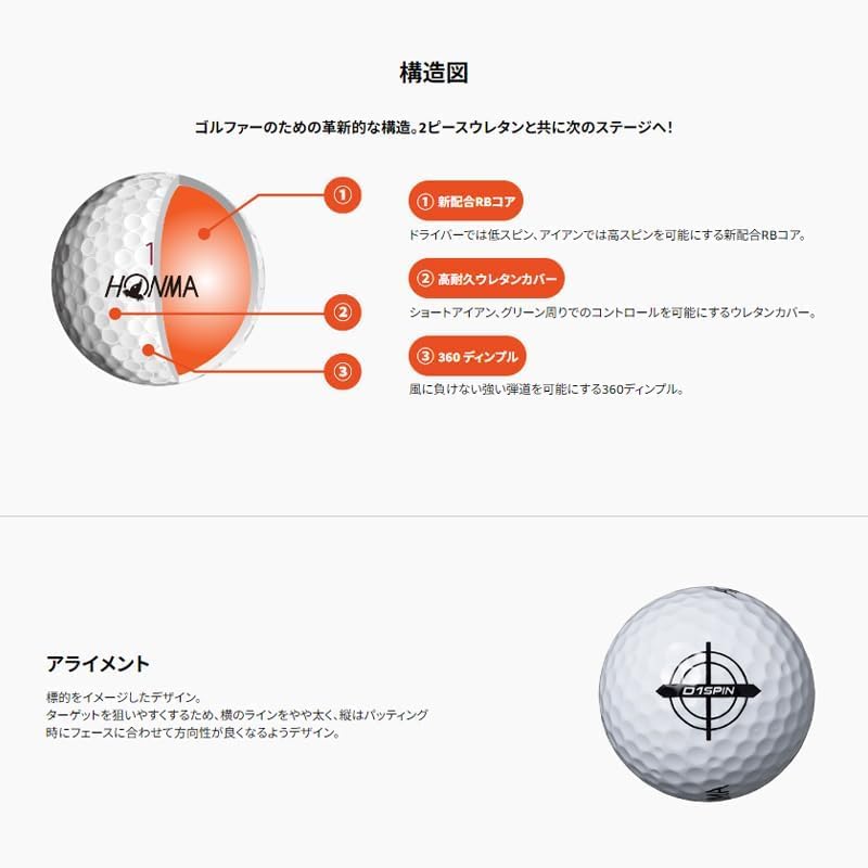 HONMA D1 SPIN Orange Golf 2023 3 Dozen Balls Honma Bulk Includes Shop Card Balls, Model, BT2301, (36 Total), 2-Piece Spin, Golf, Purchase,