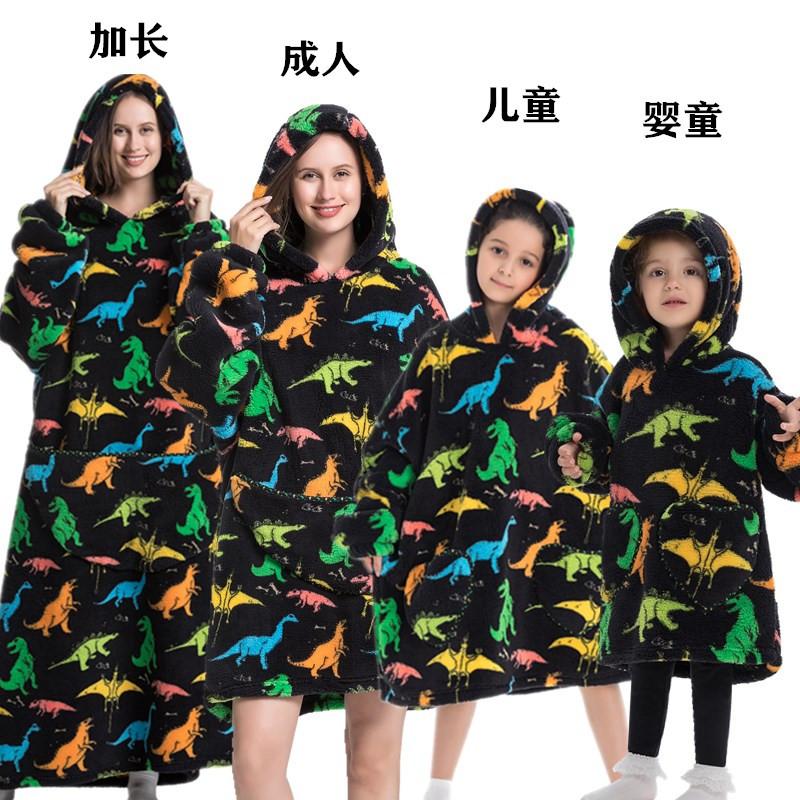winter warm fleece hooded women's blanket sleeves fleece warm hooded sweater sweater women's hooded robe pajamas sleepwear robe