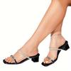 Women's Rhinestone Decor Chunky Heel Sandals, Fashion Square Toe Summer Shoes, Comfortable Slip On Sandals