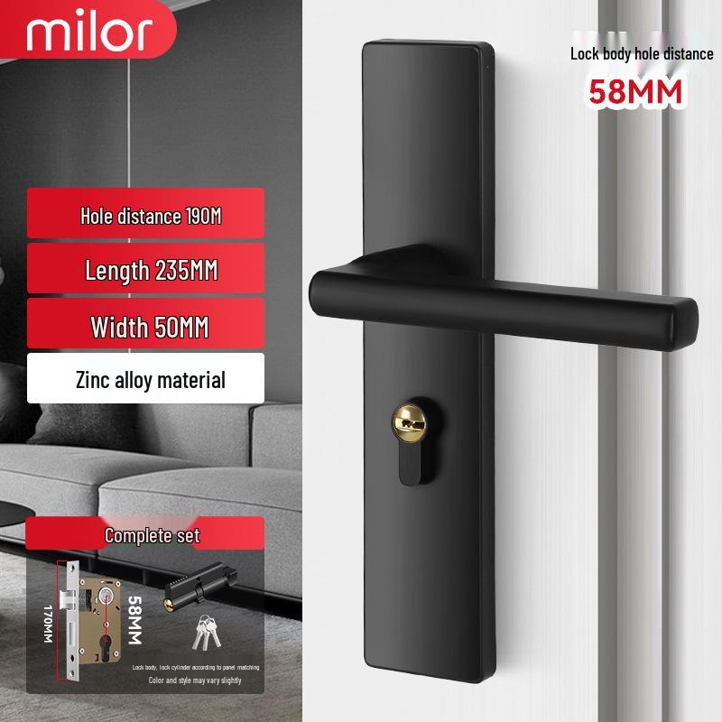 Universal Interior Door Lock Set: Silent Three-Piece Black Handle for Bedroom or Old Door Replacement