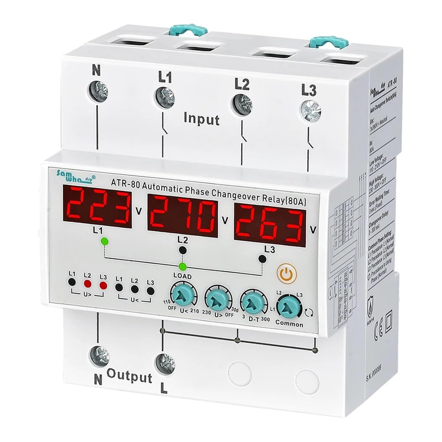 

ATR-XX 3P4W Automatic Phase Changeover Relay 63A,80A,100A (Size : 63A) 63A