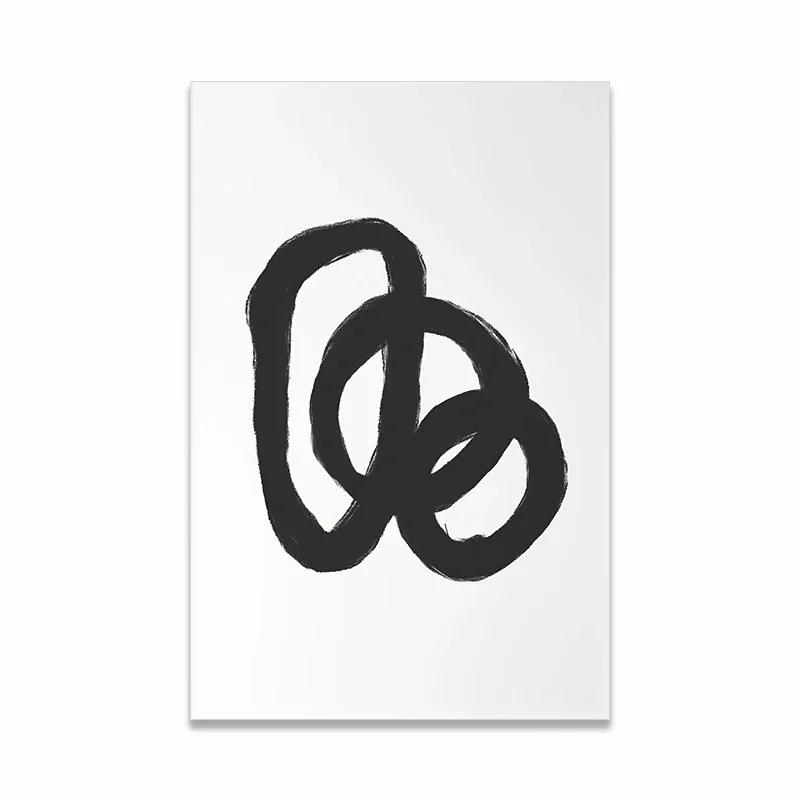 Arte de Parede Minimalista Escandinava Pintura a Óleo Abstrata Moderna Preto e Branco Impressão de Poster Decoração para Casa Quarto Sala de Estar