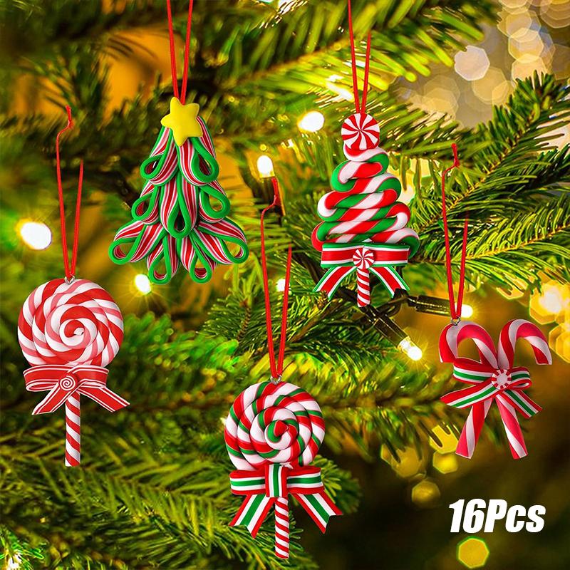16PCS/Pack Candy Pendant Fun Vibrant Colors Pendant Eco-friendly Decorations Plank Christmas Tree Wood DIY Christmas Ornaments