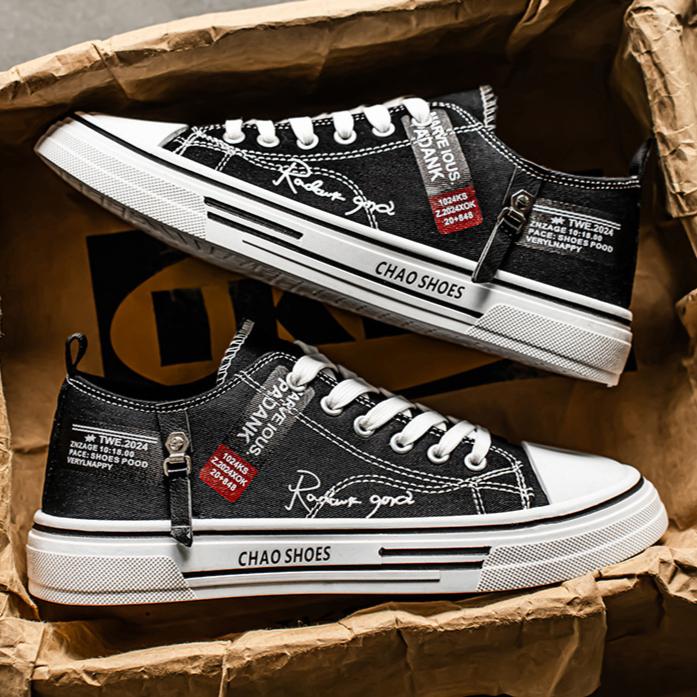 Herresko Sommersko med pustende stoff, allsidige klassiske stoffsko, lette, myksålede brettsko, herresko med lette såler