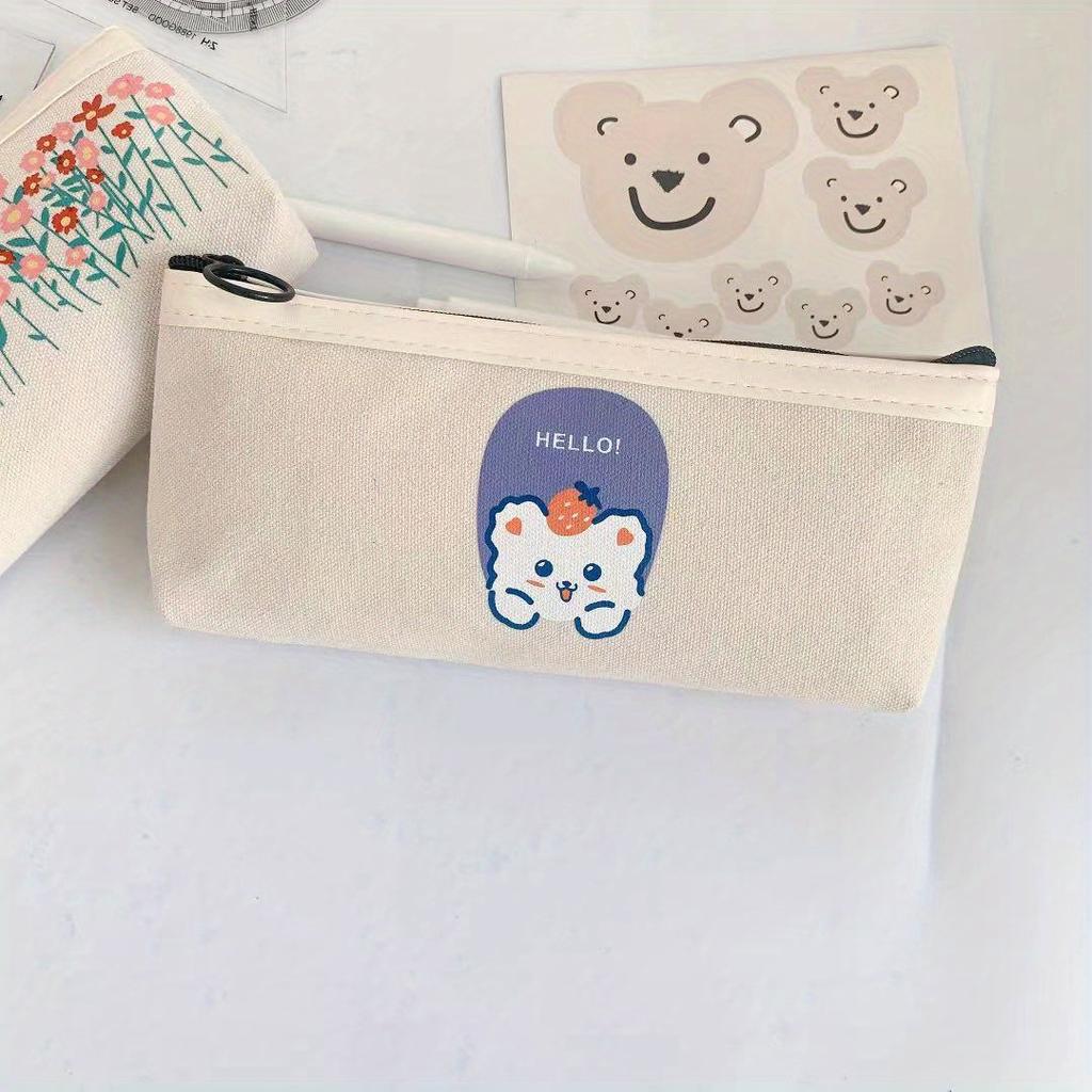 1 Pcs Kawaii Pencil Case Bear Canvas Pencil Box Pencilcase Pencil Bag School Supplies Stationery