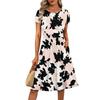 Women's Casual Fashion Round Neck Pleated Short Sleeve Floral Print A-Line Midi Dress