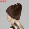 JERYAFUR Women Faux Fur Cat Ear Winter Hat, Cute Rhinestone Decor Fluffy Warm Fashion Ladies Cap for Cold Weather