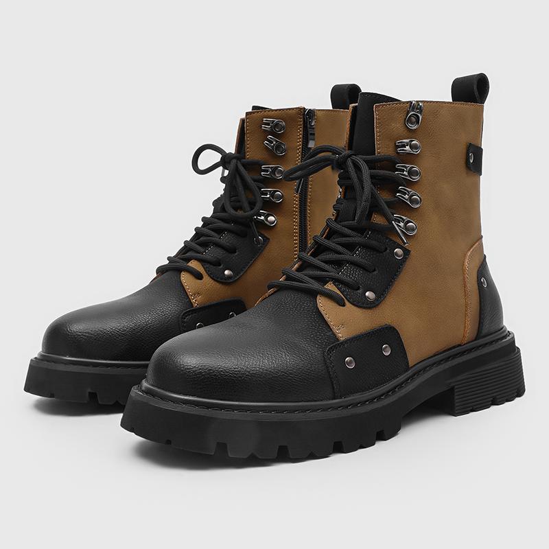 2025 New Men's Thick Sole Lace-Up Ankle Boots Retro Contrast Color Design Elevator Sneaker Boots Luxury Brand Male Walking Shoes