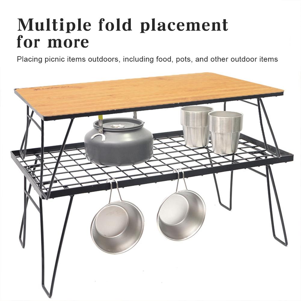 Folding Iron Net Table with Table Board &Bag Camping Lightweight Table Multifunctional Camping Cooking Rack for Outdoor Barbecue