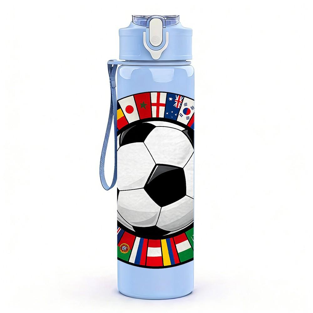 1PC Colorful Soccer Ball Pattern 750ml Color Plastic Sports Water Bottle Leakproof Flip Straw Lid Suitable for Sports Office Home Use