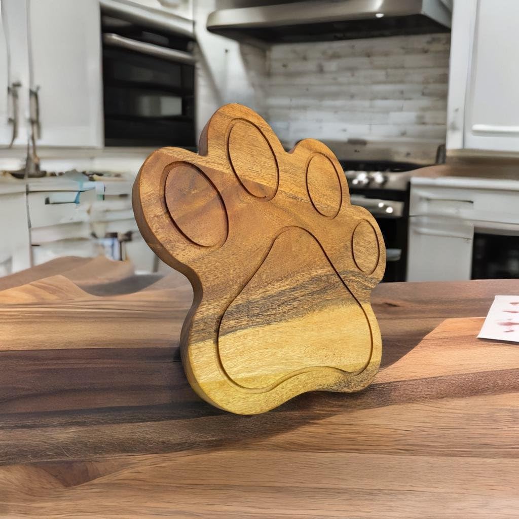 Funny Paw Shaped Wood Cutting Board for Kitchen with Groove, 10.25"L x 11"W Decorative Funny Paw Charcuterie Serving Board