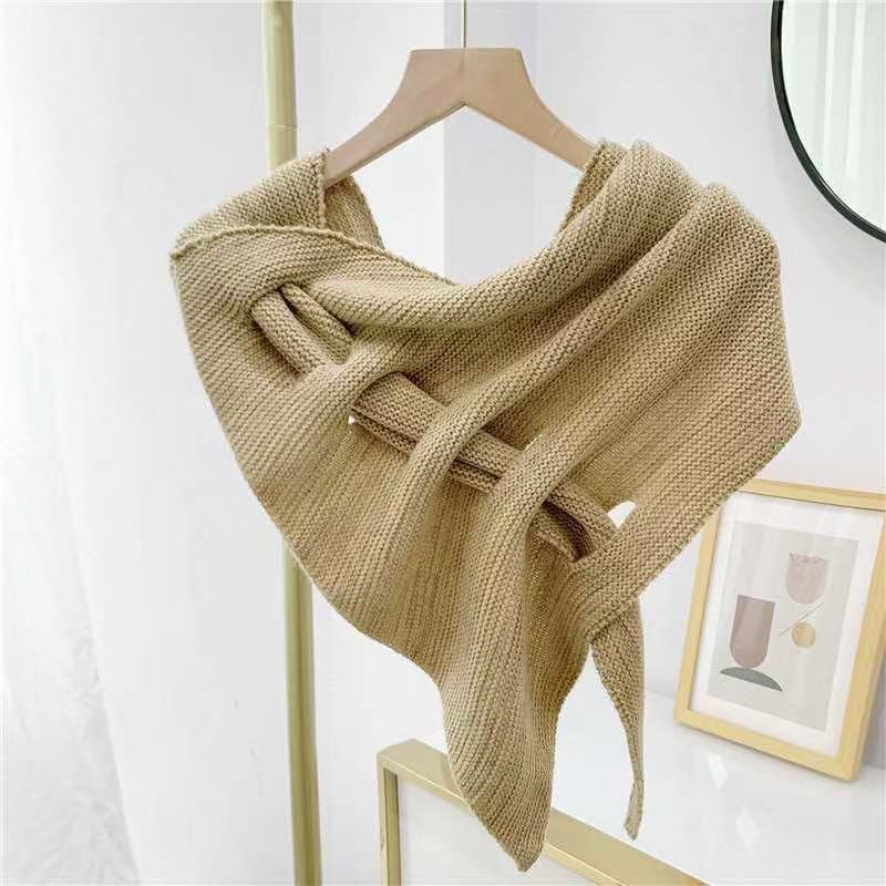 Spring and Autumn Triangle Scarf Knitted Wool Shawl Scarf Dual-purpose Air-conditioned Room Women's External Scarf Cross Shoulder Fashion