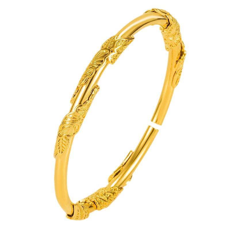 Handmade Acacia Vine Bracelet: Women's Fashion, Embossed Sand Gold Inlaid Leaves and Flowers