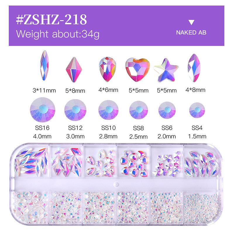 Nagelkonst Smycken 12-Fack Förpackad Glas Strass Nagelkonst Diamant Specialformad Diamant Nagelkonst Smycken Blandad