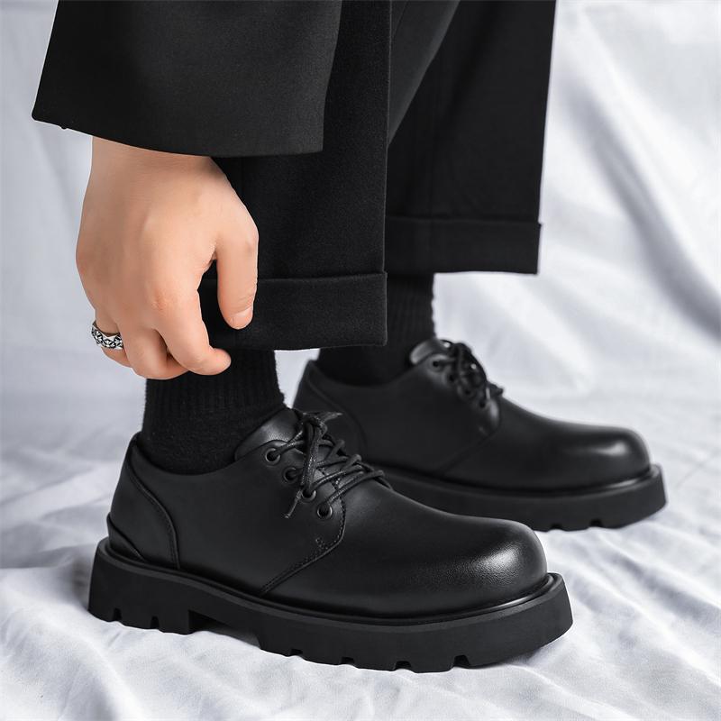 Fashion Casual men's leather shoes Luxury design minimalist style Business and Work Trendy young outdoor shoes Black thick soled
