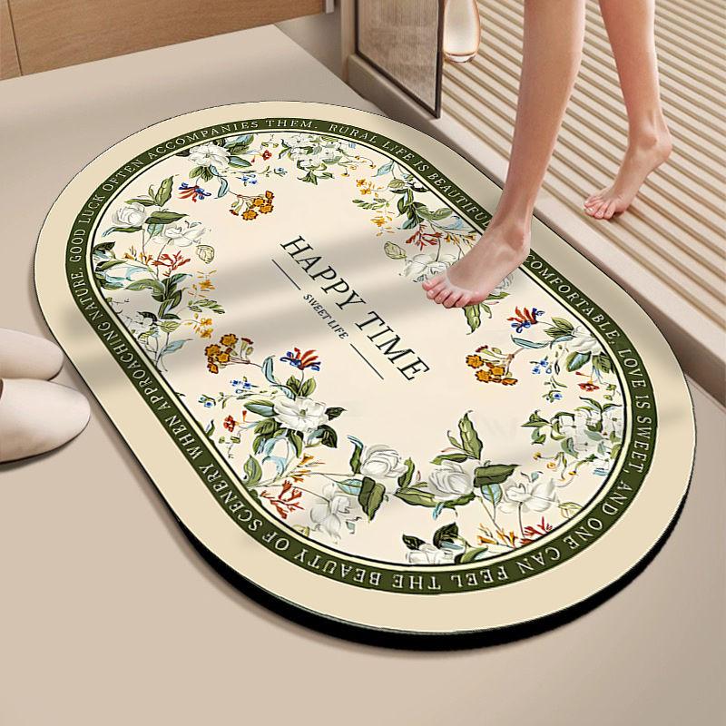 Thickened diatom mud floor mat festive flower toilet bathroom door absorbent mat entry door foot pad red carpet