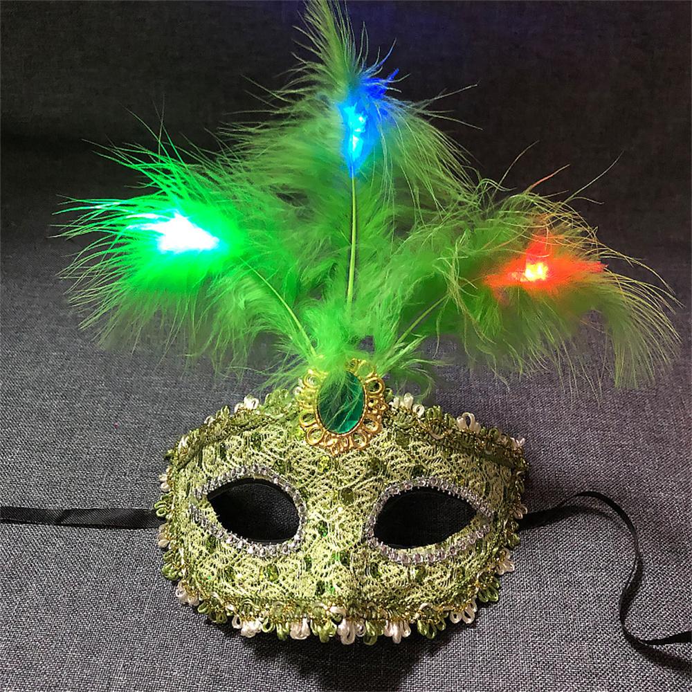 Women LED Party Mask Masquerade Luxury Peacock Feathers Half Face Mask Cosplay Costume Venetian Mask