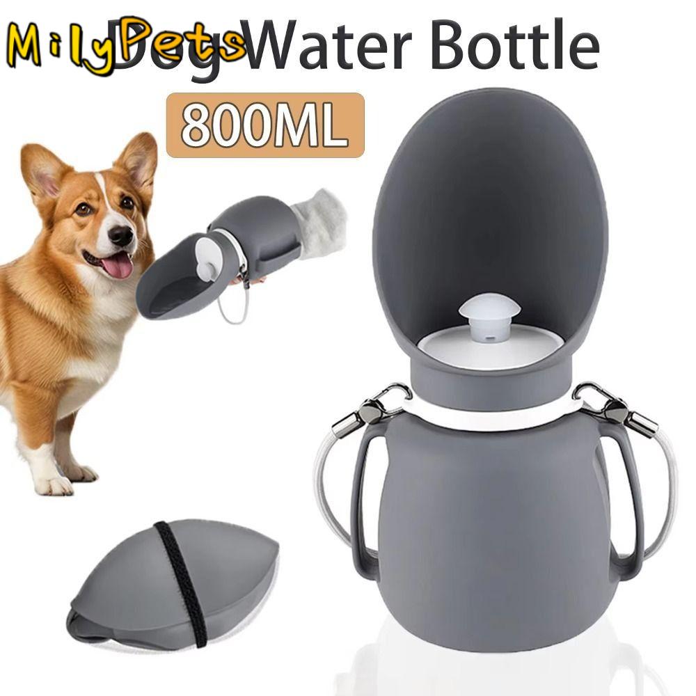 Convenient Foldable Dog Water Bottle Silicone Portable Puppy Drinking Feeder with Lanyard 800ML Dog Walking Kettle Cat