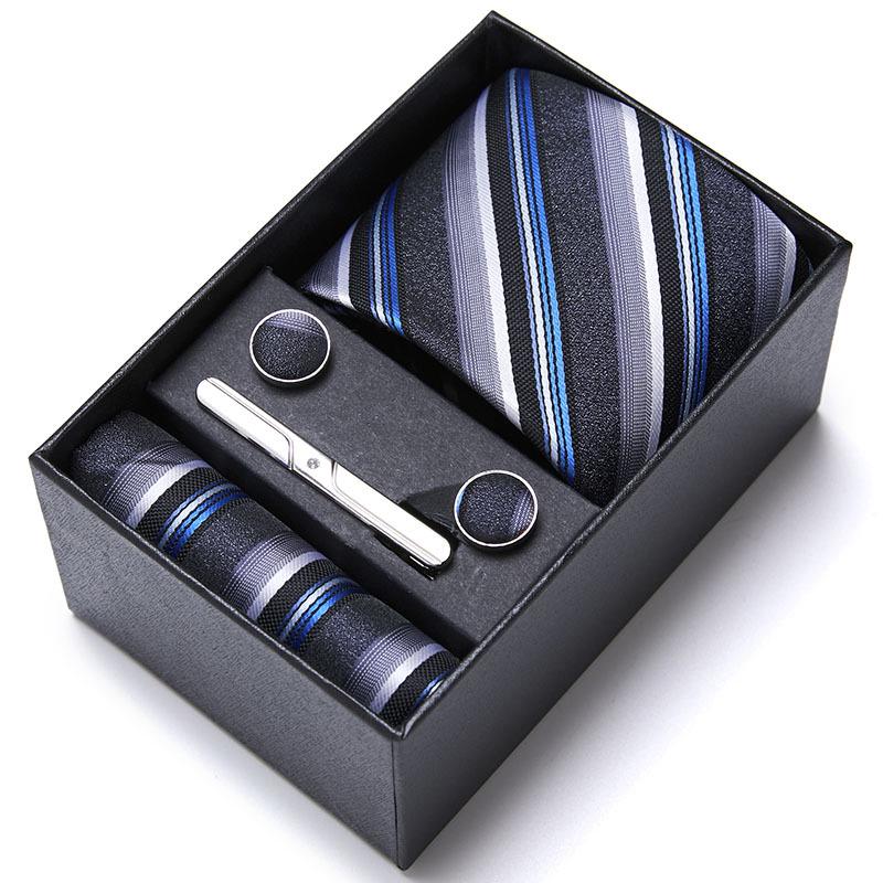 Men's Six-Piece Solid Color Polyester Silk Jacquard Tie Set with Custom Logo